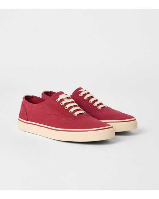 Brunello Cucinelli Red Canvas Leather-Trim Sneakers for men