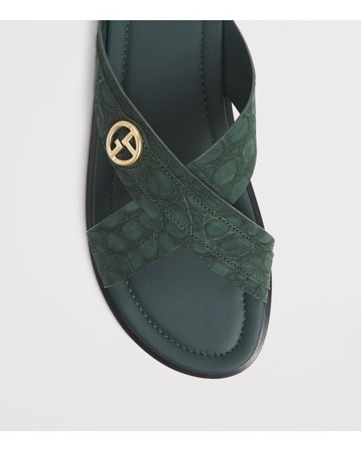 Giorgio Armani Green Caiman Leather Cross Sandals for men