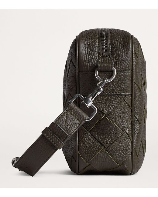 Bottega Veneta Black Medium Leather Intrecciato Camera Bag for men