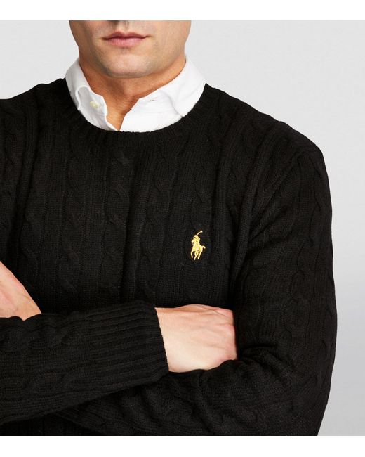 Polo Ralph Lauren Black Wool-cashmere Cable-knit Polo Pony Sweater for men