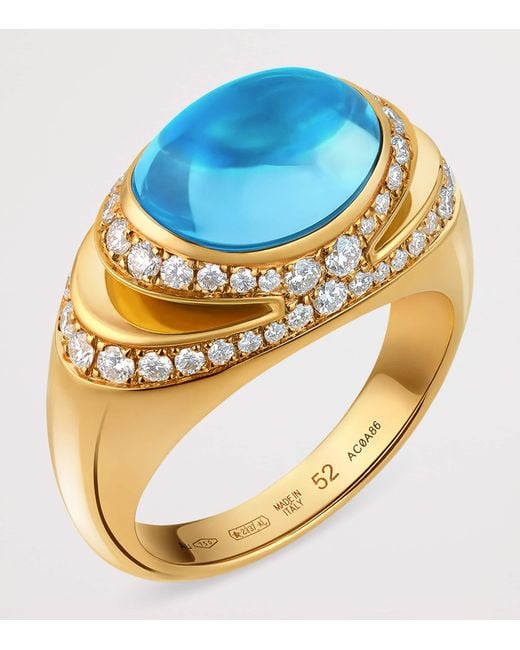 BVLGARI Metallic Diamond And Topaz Cabochon Ring