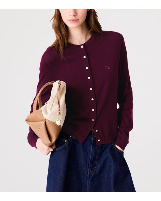 Maje Purple Wool Embroidered-Logo Cardigan