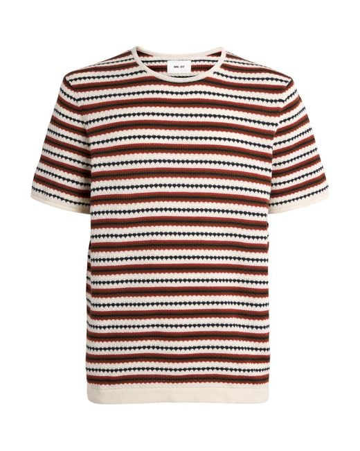 NN07 Red Organic Cotton Knit Stripe T-Shirt for men