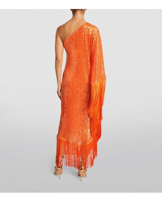 ‎Taller Marmo Orange Fringed Spritz Disco Maxi Dress