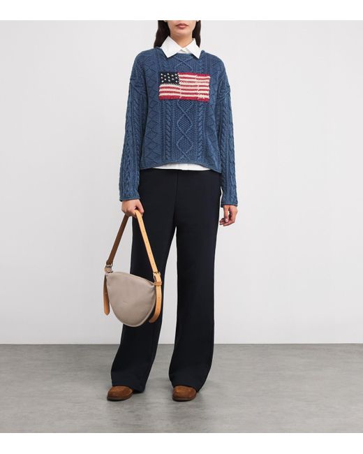 Polo Ralph Lauren Blue Cotton Aran-Knit Flag Sweater