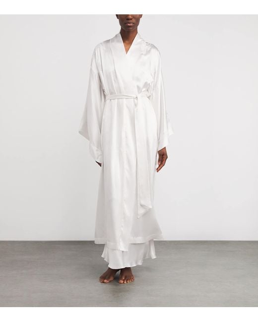 Torlowei White Silk Maxi Kimono Robe
