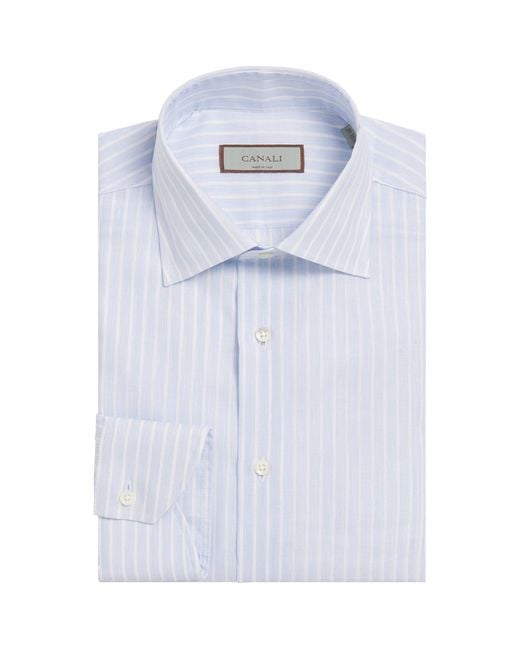 Canali Blue Cotton-Linen Stripe Shirt for men