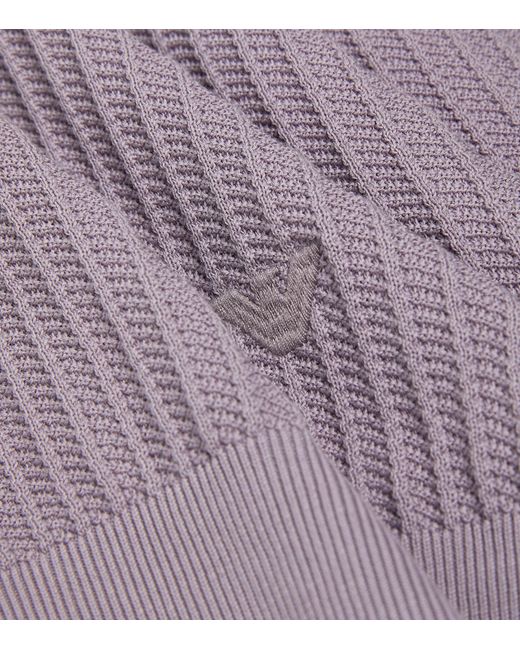 Emporio Armani Purple Patterned-knit Polo Sweater