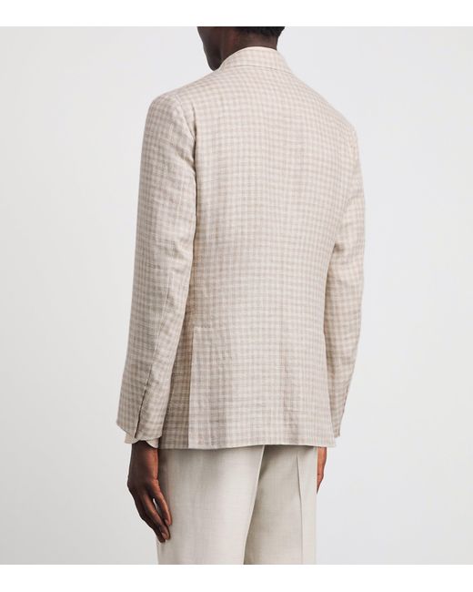 Isaia Natural Linen-Wool-Silk Check Blazer for men