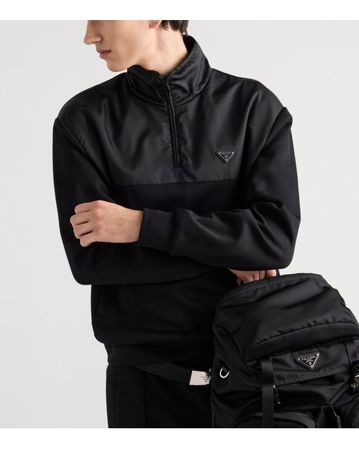 Prada Black Cotton And Re-Nylon Half-Zip Jacket for men