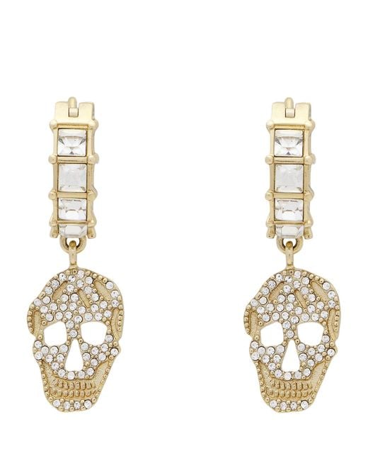 McQueen Metallic Crystal Skull Hoop Earrings for men