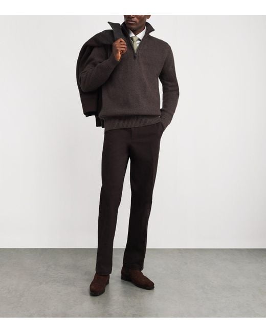 James Purdey & Sons Brown Wool-Cashmere Quarter-Zip Clifford Sweater for men
