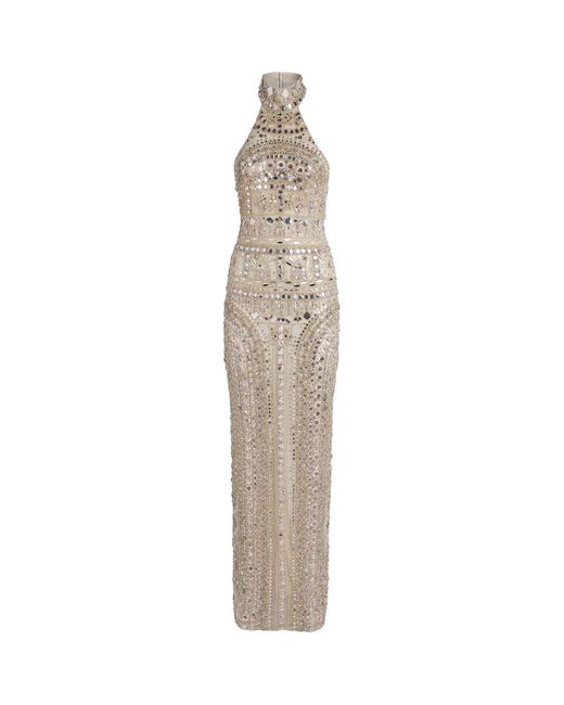 Zuhair Murad White Silk Embellished Halterneck Gown