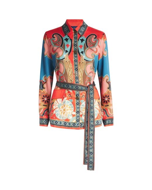 Etro Red Paisley Belted Overshirt