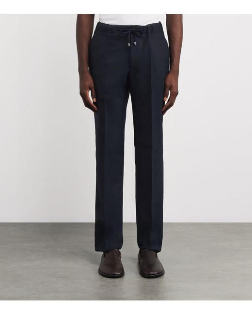 FIORONI CASHMERE Blue Virgin Wool Drawstring Trousers for men