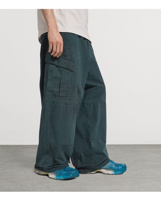 Balenciaga Blue Cotton Oversized Cargo Trousers for men