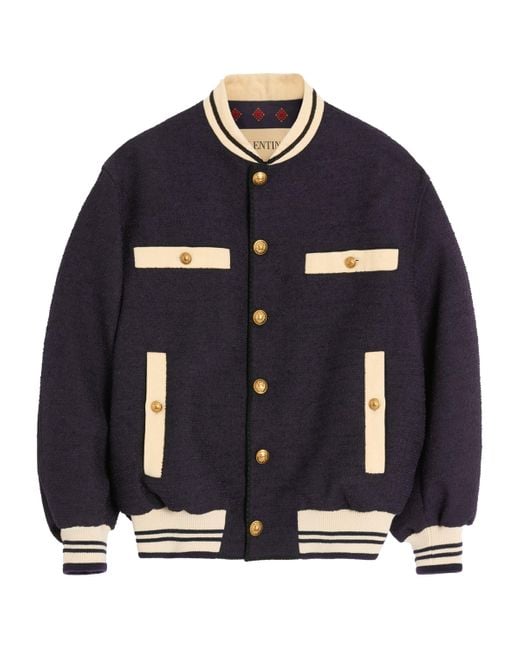 Valentino Blue Bouclé Bomber Jacket for men