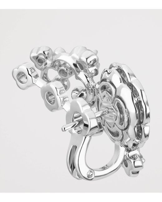 Chanel Metallic And Diamond Bouton De Camélia Crawling Earrings