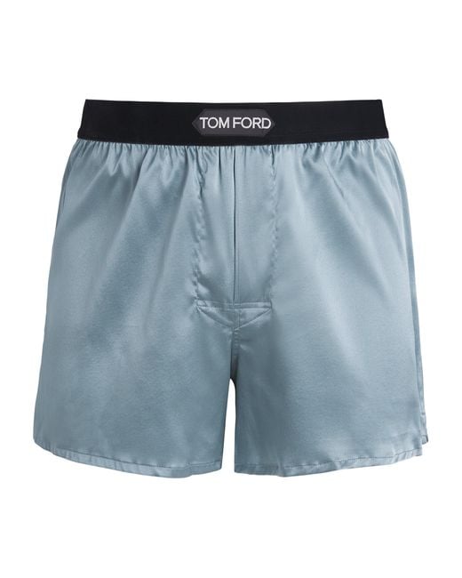 Tom Ford Blue Stretch-Silk Printed Boxer Shorts for men