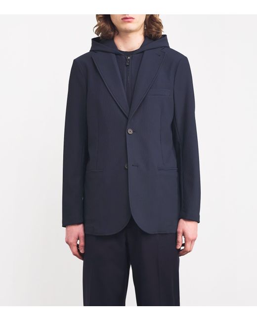 Emporio Armani Blue Detachable-Insert Hooded Blazer for men