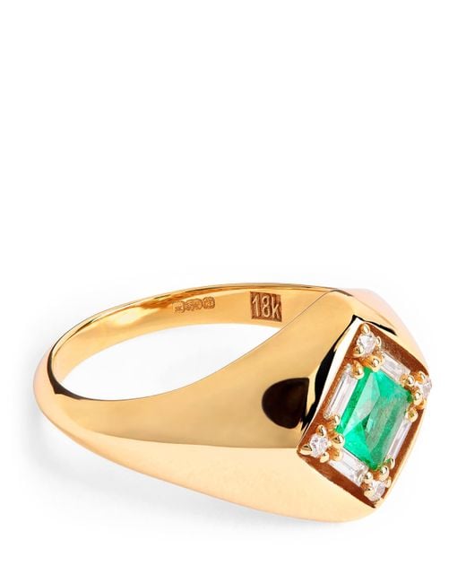 Suzanne Kalan Green Diamond And Emerald Princess Diamond Signet Ring