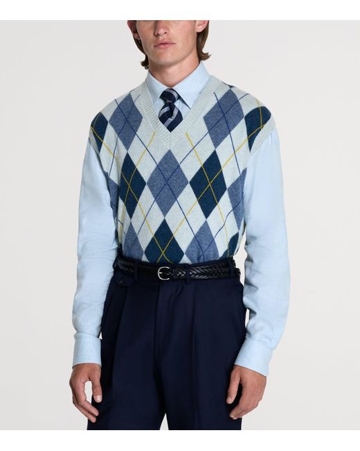 Dunhill Blue Cashmere Argyle Sweater Vest for men