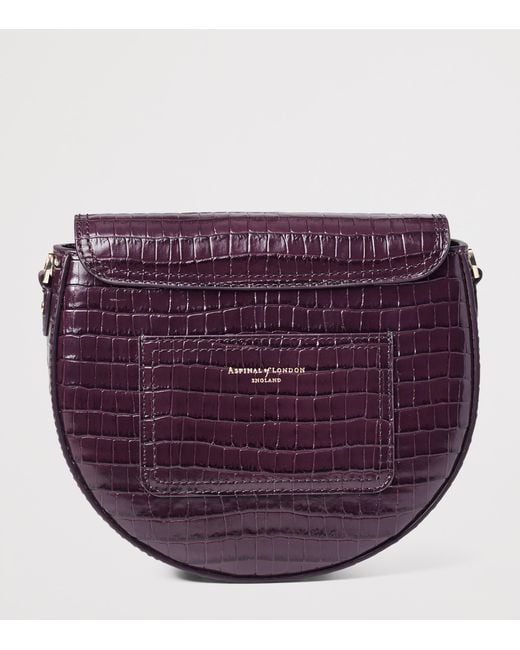 Aspinal Purple Leather Croc-Embossed Portobello Cross-Body Bag
