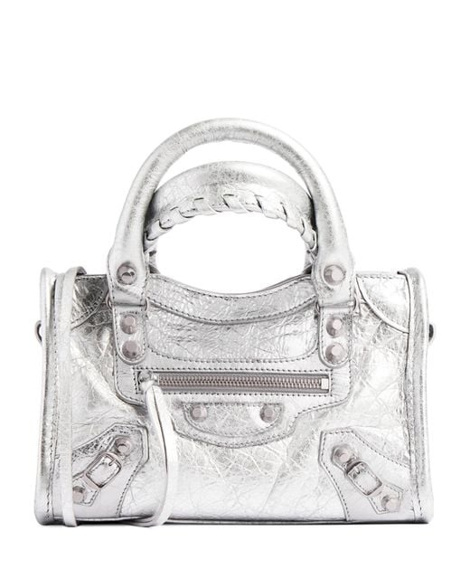Balenciaga White Metallic Le City Nano Top-Handle Bag
