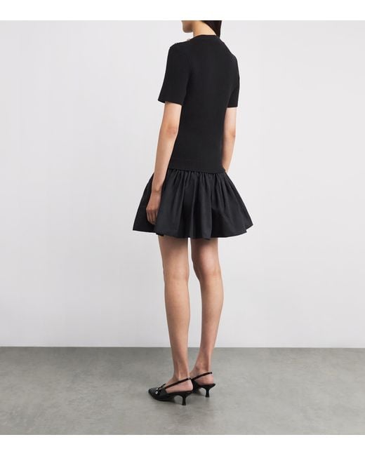 Maje Black Cotton-Blend Rib Knit And Taffeta Mini Dress