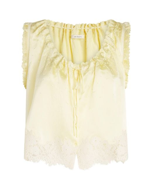 Doen Yellow Silk Embroidered Toulouse Blouse