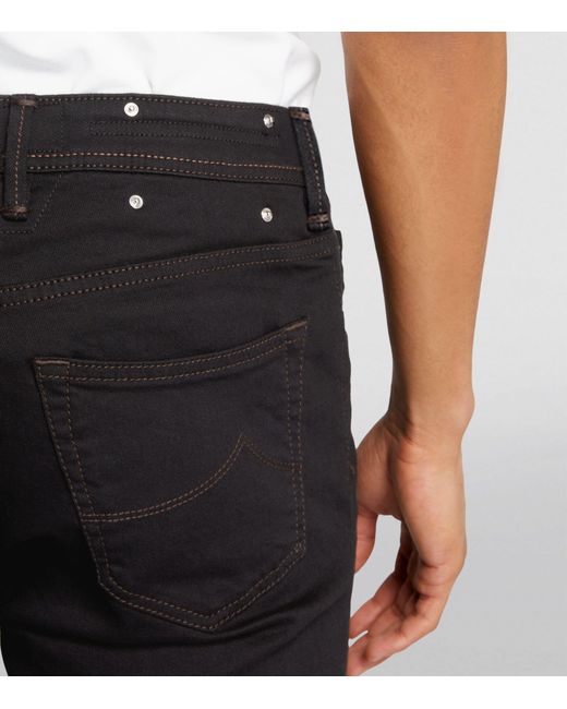 Jacob Cohen Black Snakeskin Patch Slim Jeans for men