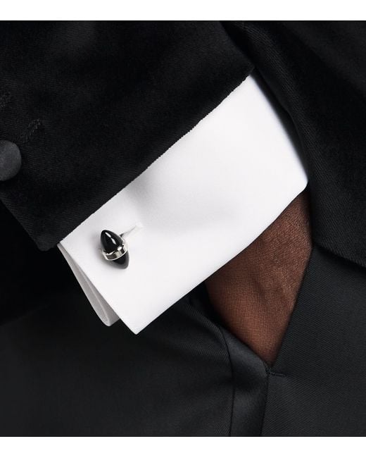 Babette Wasserman Black Rhodium-Plated Onyx Sleek Bullet Cufflinks for men
