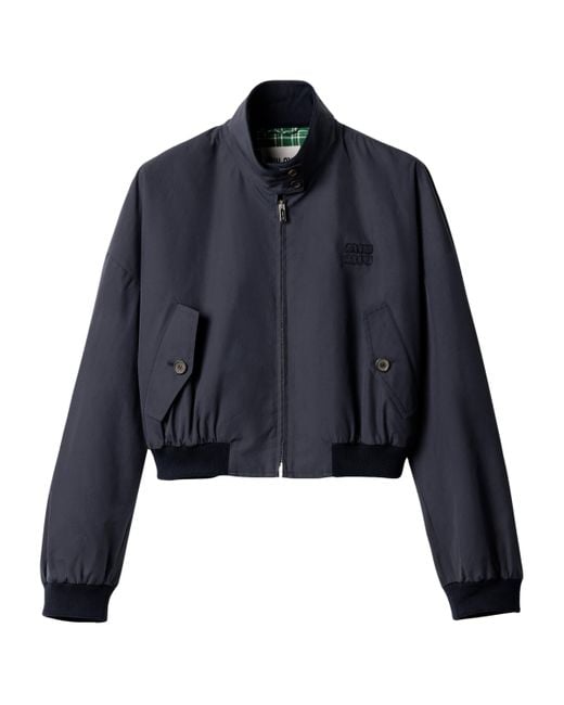 Miu Miu Blue Cotton-Blend Panama Blouson Jacket