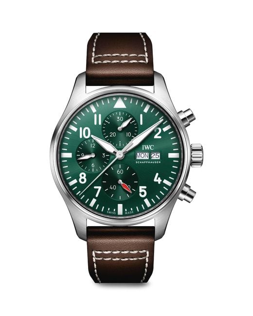 Iwc Green Stainless Steel Pilot's Chronograph Watch 43mm for men
