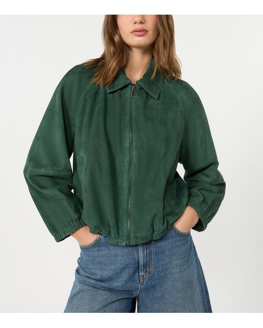 Weekend by Maxmara Green Suede Drawstring Bomber Jacket