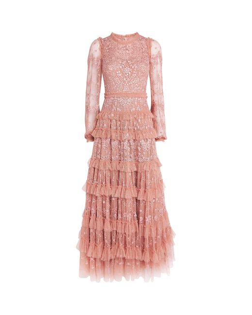 Needle & Thread Pink Tulle Blossom Lace Gown