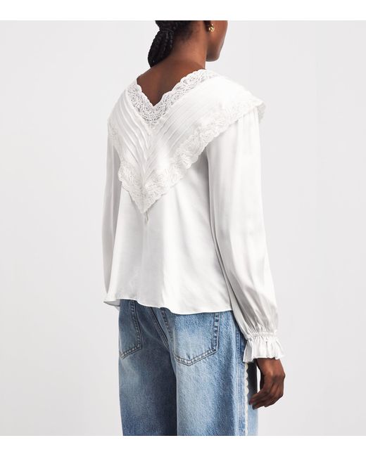 Self-Portrait White Satin Lace Blouse