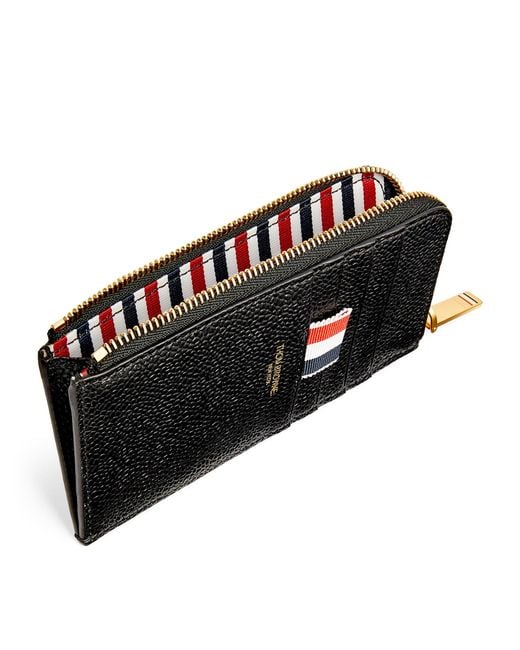Thom Browne Black Leather Half-Zip Wallet for men
