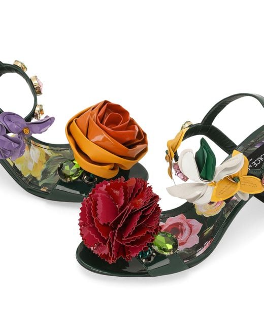 Dolce & Gabbana Leather Floral Heeled Sandals | Lyst UK