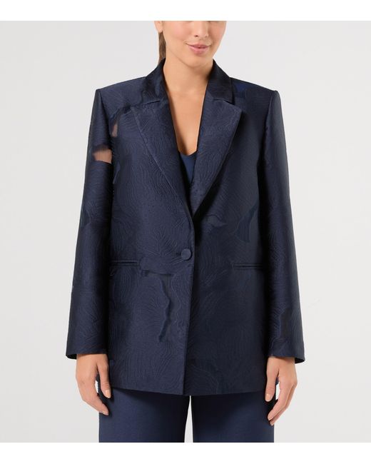 Marina Rinaldi Blue Floral Jacquard Blazer