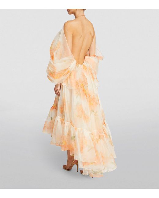 Zimmermann Natural Silk Gathered Midi Dress