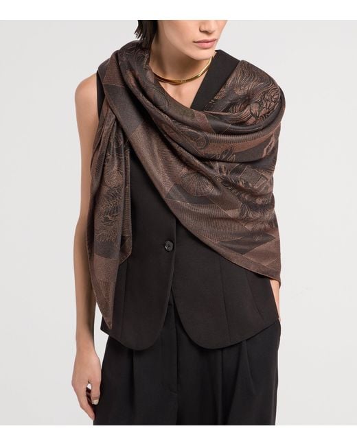 BVLGARI Brown Silk Jacquard Scarf