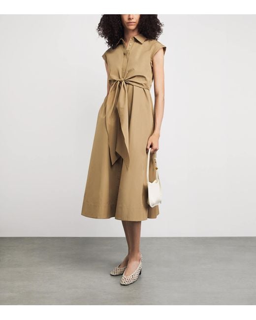 Lafayette 148 New York Natural Cotton Tie-Front Midi Shirt Dress