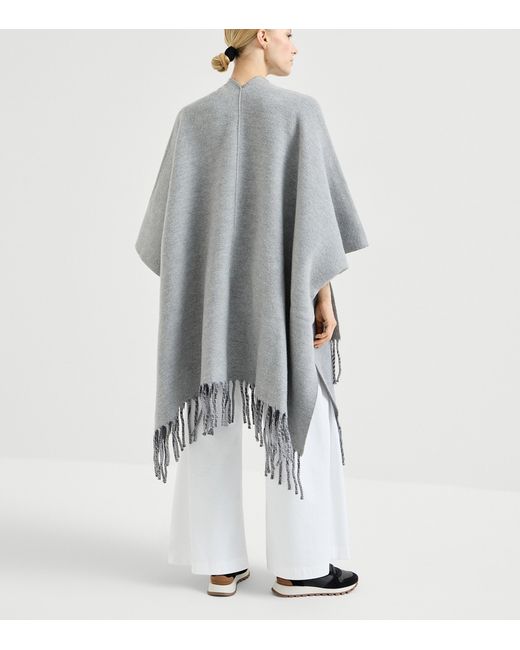 Brunello Cucinelli Gray Wool-Cashmere Reversible Poncho