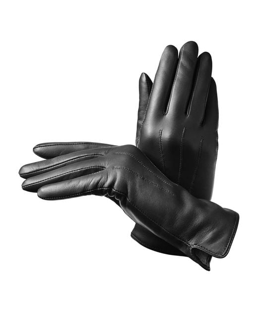 Aspinal Black Wool-Cashmere Lined Leather Gloves