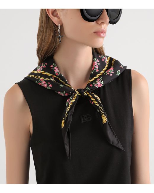 Dolce & Gabbana Black Cotton Scarf-Detail Tank Top