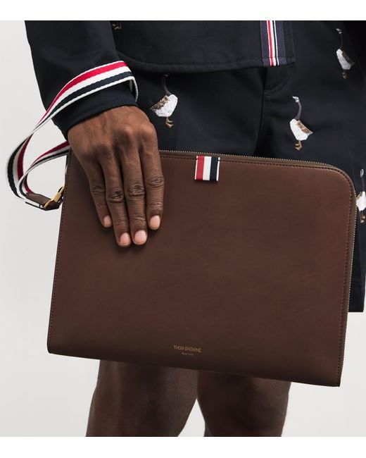 Thom Browne Brown Medium Leather Gusset Folio Bag for men