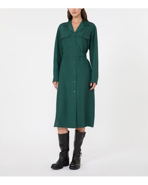 Weekend by Maxmara Green Silk Shirt Midi Dress