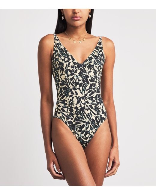 Ulla Johnson Black Printed V-Neck Alba Swimsuit