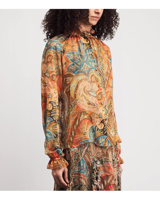 Etro Red Silk Chiffon Paisley Blouse
